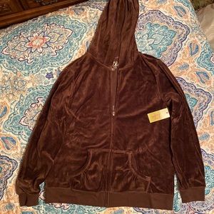 Brown velour jacket with hood
